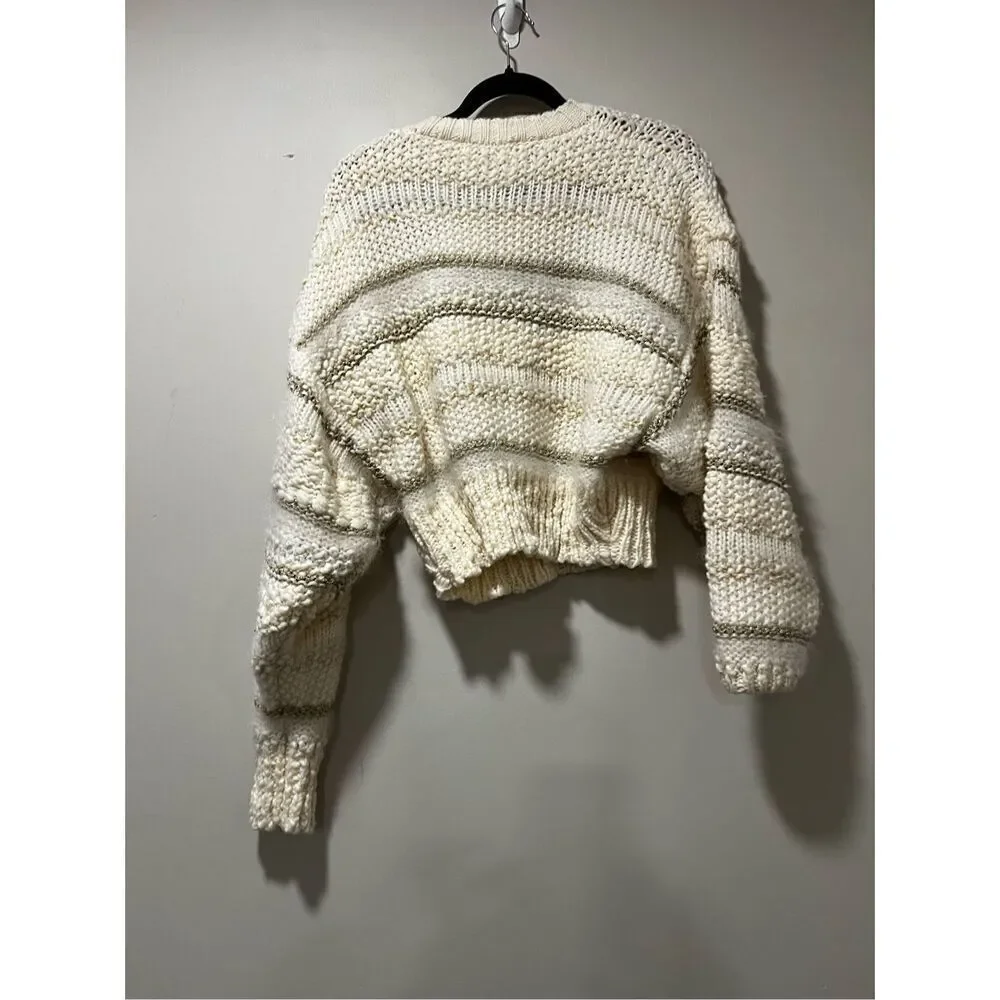 Frame Cream & Gold Striped Textured Wool Knit Sweater Size Large NWOT